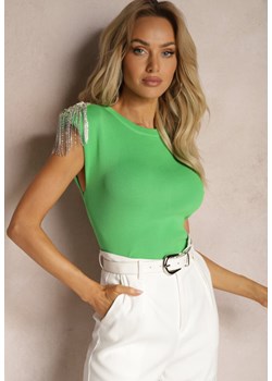 Zielony Top z Pagonami z Cyrkoniami Hyalena ze sklepu Renee odzież w kategorii Bluzki damskie - zdjęcie 170523413