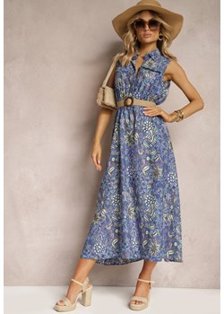 Niebieska Kwiecista Sukienka o Rozkloszowanym Kroju Tirana ze sklepu Renee odzież w kategorii Sukienki - zdjęcie 170523494