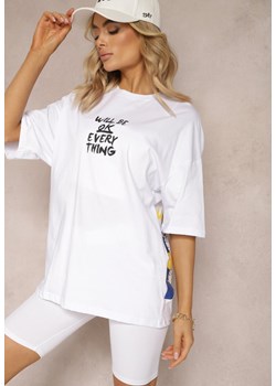 Biały Oversizowy T-shirt z Elastycznej Bawełny z Nadrukiem Larkia ze sklepu Renee odzież w kategorii Bluzki damskie - zdjęcie 170523583