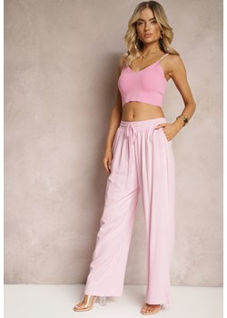 Różowe Szerokie Spodnie z Wiskozy z Dodatkiem Lnu Delsira ze sklepu Renee odzież w kategorii Spodnie damskie - zdjęcie 170523603