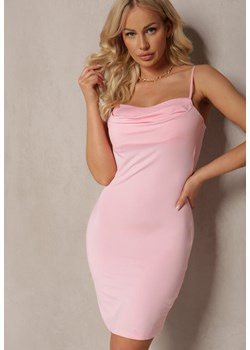 Różowa Dopasowana Sukienka na Ramiączkach z Lejącym Dekoltem Lexina ze sklepu Renee odzież w kategorii Sukienki - zdjęcie 170523643