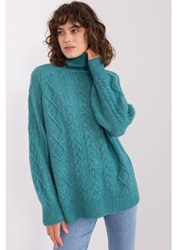 Turkusowy sweter w warkocze z golfem ze sklepu 5.10.15 w kategorii Swetry damskie - zdjęcie 170524044