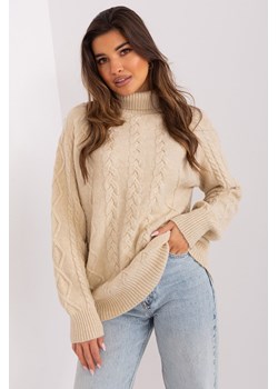 Beżowy sweter z warkoczami i golfem ze sklepu 5.10.15 w kategorii Swetry damskie - zdjęcie 170524110