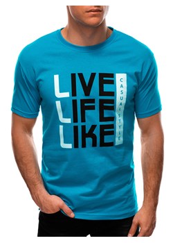 T-shirt męski z nadrukiem 1569S - jasnoniebieski ze sklepu Edoti w kategorii T-shirty męskie - zdjęcie 170526344