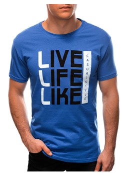 T-shirt męski z nadrukiem 1569S - niebieski ze sklepu Edoti w kategorii T-shirty męskie - zdjęcie 170526352