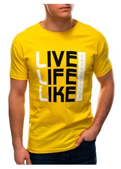 T-shirt męski z nadrukiem 1569S - żółty ze sklepu Edoti w kategorii T-shirty męskie - zdjęcie 170526390