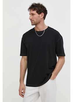 Samsoe Samsoe t-shirt lniany SAGREG kolor czarny gładki M24100072 ze sklepu ANSWEAR.com w kategorii T-shirty męskie - zdjęcie 170527402