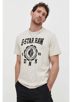 G-Star Raw t-shirt męski kolor beżowy z nadrukiem ze sklepu ANSWEAR.com w kategorii T-shirty męskie - zdjęcie 170527473