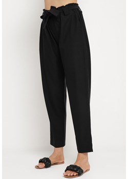 Czarne Spodnie z Wiązanym Paskiem Paper Bag Biras ze sklepu Born2be Odzież w kategorii Spodnie damskie - zdjęcie 170528251