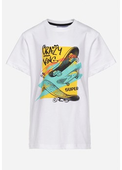 Biała Bawełniana Koszulka z Nadrukowaną Aplikacją na Przodzie Quelitta ze sklepu Born2be Odzież w kategorii T-shirty chłopięce - zdjęcie 170528580
