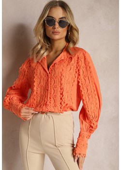 Pomarańczowa Ażurowa Koszula z Elegancką Stójką Manuella ze sklepu Renee odzież w kategorii Koszule damskie - zdjęcie 170529132