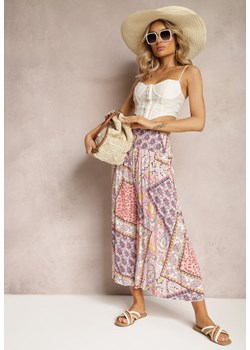 Różowe Szerokie Spodnie Culottes z Mozaikowym Wzorem i Gumką w Pasie Mizina ze sklepu Renee odzież w kategorii Spodnie damskie - zdjęcie 170529162