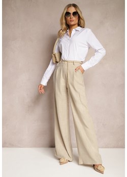 Beżowe Szerokie Spodnie o Fasonie Palazzo High Waist Lirieltia ze sklepu Renee odzież w kategorii Spodnie damskie - zdjęcie 170529192