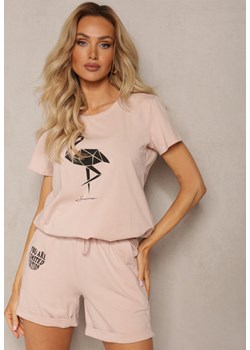 Różowy Letni Komplet z Bawełny z Nadrukiem Koszulka i Szorty Savende ze sklepu Renee odzież w kategorii Komplety i garnitury damskie - zdjęcie 170529262