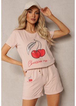 Różowy Komplet 2-Częściowy z Bawełny Bluzka z Nadrukiem i Szorty Aralkia ze sklepu Renee odzież w kategorii Komplety i garnitury damskie - zdjęcie 170529272