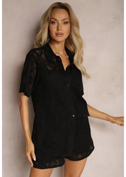 Czarna Boho Koszula z Ażurowymi Zdobieniami i Krótkimi Rękawami Danicra ze sklepu Renee odzież w kategorii Koszule damskie - zdjęcie 170529292
