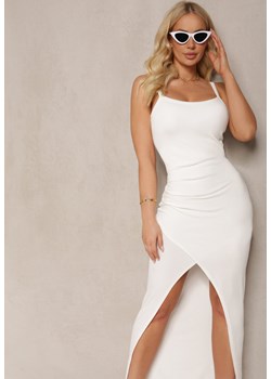 Biała Asymetryczna Sukienka z Bawełny na Ramiączkach z Marszczeniami Anirata ze sklepu Renee odzież w kategorii Sukienki - zdjęcie 170529312