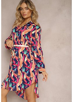 Granatowo-Różowa Długa Koszula na Guziki z Geometrycznymi Wzorami Lakiria ze sklepu Renee odzież w kategorii Sukienki - zdjęcie 170529322