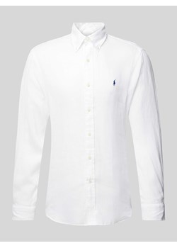 Koszula lniana o kroju custom fit z wyhaftowanym logo ze sklepu Peek&Cloppenburg  w kategorii Koszule męskie - zdjęcie 170530090