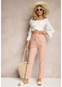 Różowe Spodnie High Waist ze Sznurkami i Guzikami Arifea ze sklepu Renee odzież w kategorii Spodnie damskie - zdjęcie 170542081