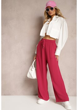 Fuksjowe Spodnie High Waist ze Sznurkiem w Talii i Prostą Nogawką Raveann ze sklepu Renee odzież w kategorii Spodnie damskie - zdjęcie 170542203