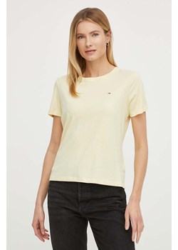 Tommy Jeans t-shirt bawełniany damski kolor żółty DW0DW14616 ze sklepu ANSWEAR.com w kategorii Bluzki damskie - zdjęcie 170545133