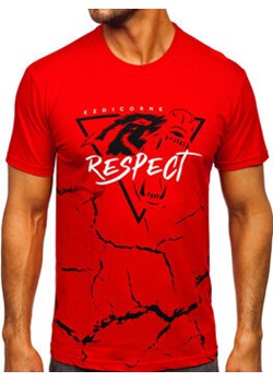 Czerwony bawełniany t-shirt męski z nadrukiem Denley 5035 ze sklepu Denley w kategorii T-shirty męskie - zdjęcie 170545331