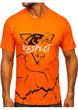 Pomarańczowy bawełniany t-shirt męski z nadrukiem Denley 5035 ze sklepu Denley w kategorii T-shirty męskie - zdjęcie 170545351