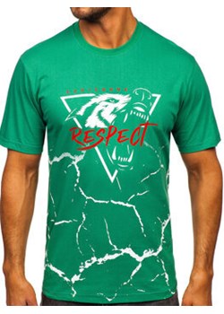 Zielony bawełniany t-shirt męski z nadrukiem Denley 5035 ze sklepu Denley w kategorii T-shirty męskie - zdjęcie 170545354