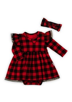 Sukienko-body bawełniane niemowlęce dla dziewczynki w kratkę czarne ze sklepu 5.10.15 w kategorii Sukienki niemowlęce - zdjęcie 170556243