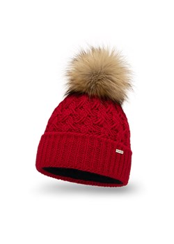 PaMaMi Zimowa czapka damska z pomponem - Czerwona ze sklepu JK-Collection w kategorii Czapki zimowe damskie - zdjęcie 170560584