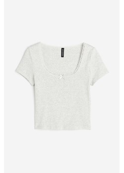 H & M - Bawełniany top z koronką - Szary ze sklepu H&M w kategorii Bluzki damskie - zdjęcie 170568643