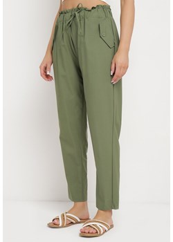 Ciemnozielone Spodnie z Talią Paper Pag z Wiązanym Sznurkiem Munisetti ze sklepu Born2be Odzież w kategorii Spodnie damskie - zdjęcie 170570612
