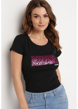 Czarny Bawełniany T-shirt z Nadrukiem na Przodzie Subsoria ze sklepu Born2be Odzież w kategorii Bluzki damskie - zdjęcie 170570923