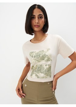 Mohito - T-shirt z błyszczącym nadrukiem - beżowy ze sklepu Mohito w kategorii Bluzki damskie - zdjęcie 170572570