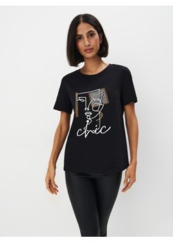Mohito - T-shirt z błyszczącym printem - czarny ze sklepu Mohito w kategorii Bluzki damskie - zdjęcie 170572601