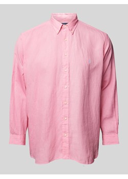 Koszula lniana PLUS SIZE o kroju straight fit z wyhaftowanym logo ze sklepu Peek&Cloppenburg  w kategorii Koszule męskie - zdjęcie 170574212
