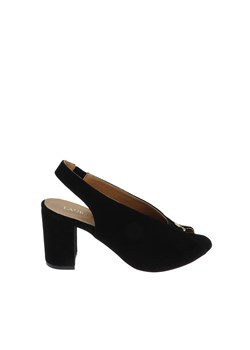 Czarne zamszowe sandały na klocku ze sklepu Laura Messi w kategorii Sandały damskie - zdjęcie 170575524