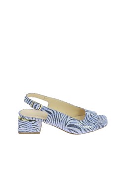 Niebieskie, wzorzyste sandały na klocku ze sklepu Laura Messi w kategorii Sandały damskie - zdjęcie 170575842