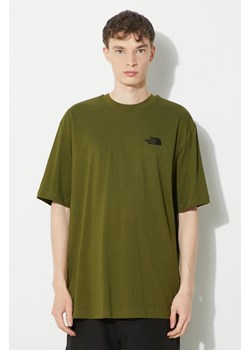The North Face t-shirt bawełniany M S/S Essential Oversize Tee męski kolor zielony z aplikacją NF0A87NRPIB1 ze sklepu ANSWEAR.com w kategorii T-shirty męskie - zdjęcie 170579024