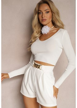 Białe Szorty High Waist Ozdobione Paskiem z Klamrą Zippera ze sklepu Renee odzież w kategorii Szorty - zdjęcie 170579761