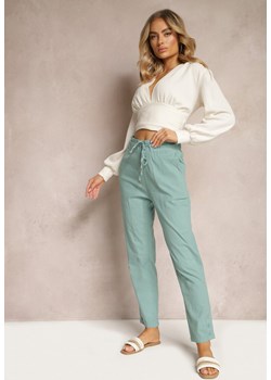 Miętowe Spodnie z Regularnym Stanem Ściągane Sznurkiem Aryle ze sklepu Renee odzież w kategorii Spodnie damskie - zdjęcie 170579771