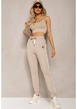 Ciemnobeżowe Spodnie Dresowe High Waist z Lampasami Skadia ze sklepu Renee odzież w kategorii Spodnie damskie - zdjęcie 170580150