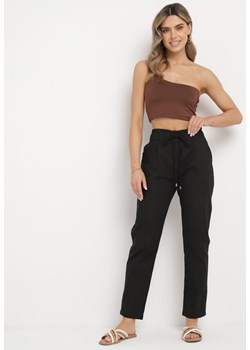 Czarne Spodnie z Gumką w Pasie i Ściągaczami Lacrui ze sklepu Born2be Odzież w kategorii Spodnie damskie - zdjęcie 170580263