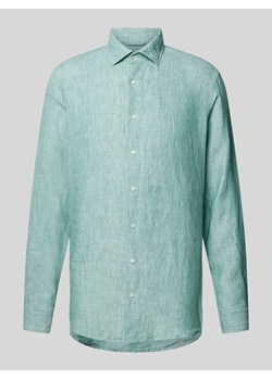 Koszula lniana o kroju slim fit z kołnierzykiem typu kent ze sklepu Peek&Cloppenburg  w kategorii Koszule męskie - zdjęcie 170581194