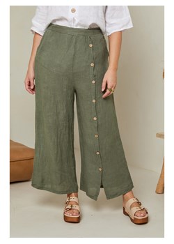 Curvy Lady Lniane spodnie w kolorze khaki ze sklepu Limango Polska w kategorii Spodnie damskie - zdjęcie 170583372