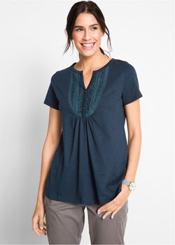 Shirt bawełniany z przędzy mieszankowej, krótki rękaw ze sklepu bonprix w kategorii Bluzki damskie - zdjęcie 170590071