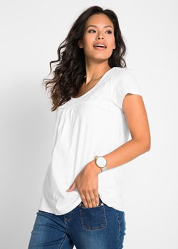 Shirt bawełniany z koronką i krótkim rękawem ze sklepu bonprix w kategorii Bluzki damskie - zdjęcie 170590103