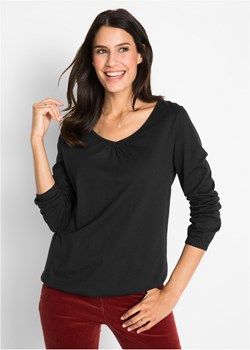 Shirt bawełniany z długim rękawem i gumką ze sklepu bonprix w kategorii Bluzki damskie - zdjęcie 170590282