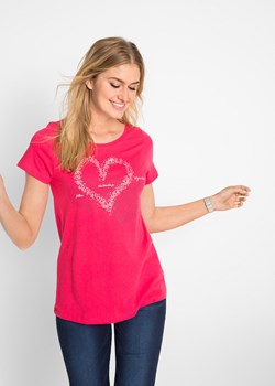 Shirt bawełniany z nadrukiem serca, krótki rękaw ze sklepu bonprix w kategorii Bluzki damskie - zdjęcie 170590942